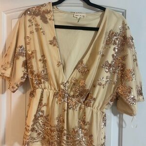 Elegant Cream and Gold Sequin Top